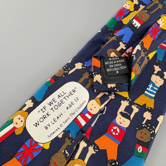 Save The Children Navy Blue w/ Children Men's Extra Long Tie 4" x 64" - Picture 4 of 4